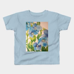 Blue poppies watercolour painting Kids T-Shirt